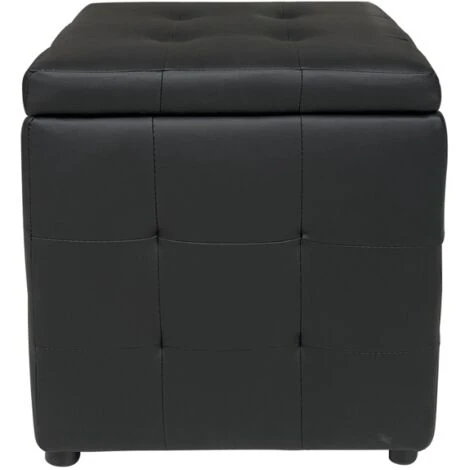 POUFF CONTENITORE IN ECOPELLE NERA 45X45X47CM 2 POUFF CONTENITORE IN ECOPELLE NERA 45X45X47CM - immagine 2