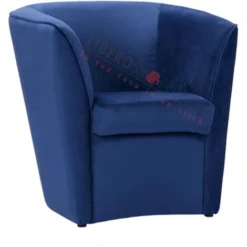 Poltrona Da Camera In Tessuto Velluto BLU E Struttura In Legno