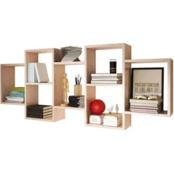 Selsey KASSI - Scaffale A 7 Scomparti / Scaffale Murale / Libreria / Mensola A Muro / Pannello Sospeso / Mensole Da Parete (Quercia)