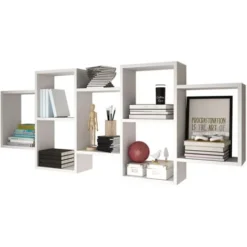 Selsey KASSI - Scaffale A 7 Scomparti / Scaffale Murale / Libreria / Mensola A Muro / Pannello Sospeso / Mensole Da Parete (Bianco)