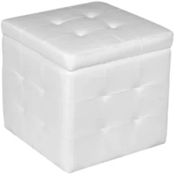 Dmora Pouf- Contenitore In Ecopelle, Colore Bianco, Cm 45 X 47 X 45, Con Imballo Rinforzato