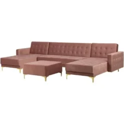 Divano Letto A U Con Ottomana In Velluto Rosa Aberdeen -Negozio al dettaglio VIDAXL || HOMCOM || Songmics 19903154 4