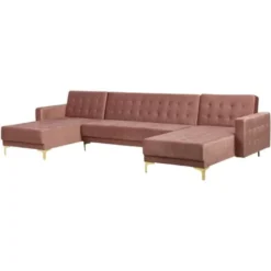 Divano Letto A Forma Di U In Velluto Rosa Aberdeen -Negozio al dettaglio VIDAXL || HOMCOM || Songmics 19903156 4