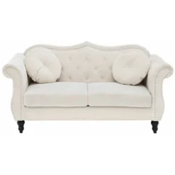 Divano In Velluto Beige 2 Posti Con Cuscini Stile Chesterfield Retrò Skien