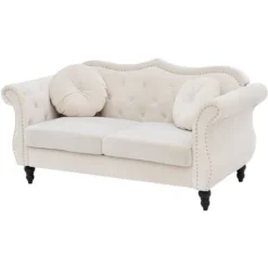 Divano In Velluto Beige 2 Posti Con Cuscini Stile Chesterfield Retrò Skien -Negozio al dettaglio VIDAXL || HOMCOM || Songmics 20045364 4 1