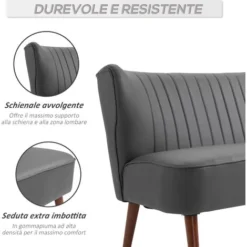 Homcom Divano A 2 Posti Con Telaio In Legno E Rivestimento In Pelle Sintetica Grigio -Negozio al dettaglio VIDAXL || HOMCOM || Songmics 20211986 5