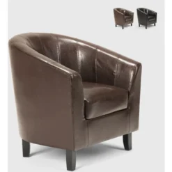 Poltrona Design Classico A Pozzetto In Similpelle Per Salotto Ufficio Sala Attesa Seashell Colore: Marrone