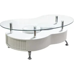 TAVOLINO A054-1 MDF BIANCO E VETRO TEMPERATO C/2 POUF -Negozio al dettaglio VIDAXL || HOMCOM || Songmics 21065713 4