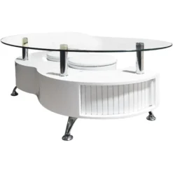 TAVOLINO A054-1 MDF BIANCO E VETRO TEMPERATO C/2 POUF -Negozio al dettaglio VIDAXL || HOMCOM || Songmics 21065713 5