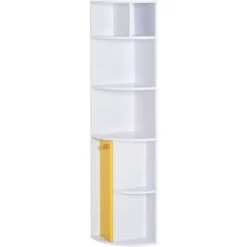 Homcom Scaffale Angolare In Legno Bianco Con 5 Ripiani E Armadietto Giallo 29.8x29.9x147cm