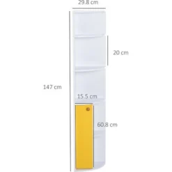 Homcom Scaffale Angolare In Legno Bianco Con 5 Ripiani E Armadietto Giallo 29.8x29.9x147cm -Negozio al dettaglio VIDAXL || HOMCOM || Songmics 22429371 3