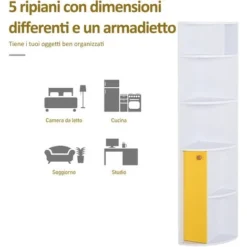 Homcom Scaffale Angolare In Legno Bianco Con 5 Ripiani E Armadietto Giallo 29.8x29.9x147cm -Negozio al dettaglio VIDAXL || HOMCOM || Songmics 22429371 5
