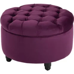 Homcom Pouf Contenitore In Velluto Viola Con Seduta In Stile Chesterfield Imbottita