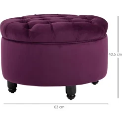 Homcom Pouf Contenitore In Velluto Viola Con Seduta In Stile Chesterfield Imbottita -Negozio al dettaglio VIDAXL || HOMCOM || Songmics 22807986 3