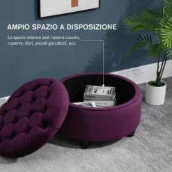 Homcom Pouf Contenitore In Velluto Viola Con Seduta In Stile Chesterfield Imbottita -Negozio al dettaglio VIDAXL || HOMCOM || Songmics 22807986 4