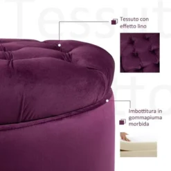 Homcom Pouf Contenitore In Velluto Viola Con Seduta In Stile Chesterfield Imbottita -Negozio al dettaglio VIDAXL || HOMCOM || Songmics 22807986 5