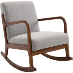 Homcom Poltrona A Dondolo Imbottita In Legno E Lino Grigio