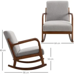 Homcom Poltrona A Dondolo Imbottita In Legno E Lino Grigio -Negozio al dettaglio VIDAXL || HOMCOM || Songmics 22807994 3