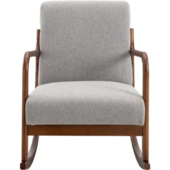 Homcom Poltrona A Dondolo Imbottita In Legno E Lino Grigio -Negozio al dettaglio VIDAXL || HOMCOM || Songmics 22807994 4