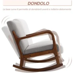 Homcom Poltrona A Dondolo Imbottita In Legno E Lino Grigio -Negozio al dettaglio VIDAXL || HOMCOM || Songmics 22807994 5