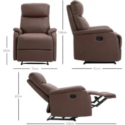 Homcom Poltrona Relax Manuale Con Schienale Reclinabile E Poggiapiedi In Similpelle Marrone -Negozio al dettaglio VIDAXL || HOMCOM || Songmics 22807999 3