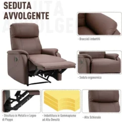 Homcom Poltrona Relax Manuale Con Schienale Reclinabile E Poggiapiedi In Similpelle Marrone -Negozio al dettaglio VIDAXL || HOMCOM || Songmics 22807999 5