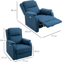 Homcom Poltrona Relax Elettrica Con Schienale Reclinabile Poggiapiedi E Porta USB Blu -Negozio al dettaglio VIDAXL || HOMCOM || Songmics 22808001 3