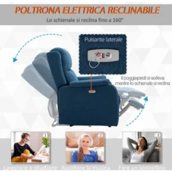 Homcom Poltrona Relax Elettrica Con Schienale Reclinabile Poggiapiedi E Porta USB Blu -Negozio al dettaglio VIDAXL || HOMCOM || Songmics 22808001 5