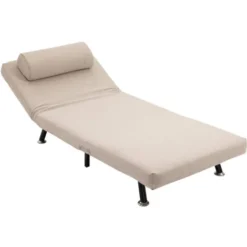 Homcom Poltrona Letto Singolo Con Materasso E Cuscino Imbottito Telaio In Metallo Beige