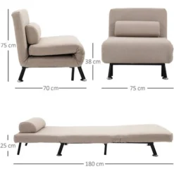 Homcom Poltrona Letto Singolo Con Materasso E Cuscino Imbottito Telaio In Metallo Beige -Negozio al dettaglio VIDAXL || HOMCOM || Songmics 22808002 3