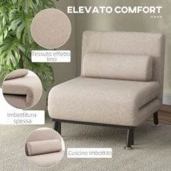 Homcom Poltrona Letto Singolo Con Materasso E Cuscino Imbottito Telaio In Metallo Beige -Negozio al dettaglio VIDAXL || HOMCOM || Songmics 22808002 5
