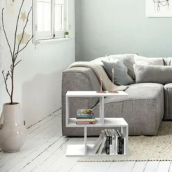 Tavolino Dalga - Con Ripiani, Mensole - Da Soggiorno - Bianco In Truciolare Melaminico, 60 X 20 X 60 Cm