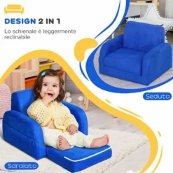 Homcom Poltroncina Letto 2 In 1 Per Cameretta Bambini Blu -Negozio al dettaglio VIDAXL || HOMCOM || Songmics 23173927 4