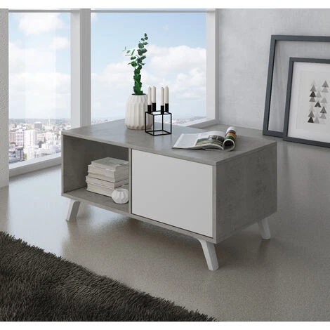 Skraut Home - Tavolino Con Porte, Soggiorno, Modello WIND, Struttura Colore CEMENTO, Colore Porte Bianco Matte, Misure 92x50x45cm Di Altezza. 2 Skraut Home - Tavolino Con Porte, Soggiorno, Modello WIND, Struttura Colore CEMENTO, Colore Porte Bianco Matte, Misure 92x50x45cm Di Altezza. - immagine 2