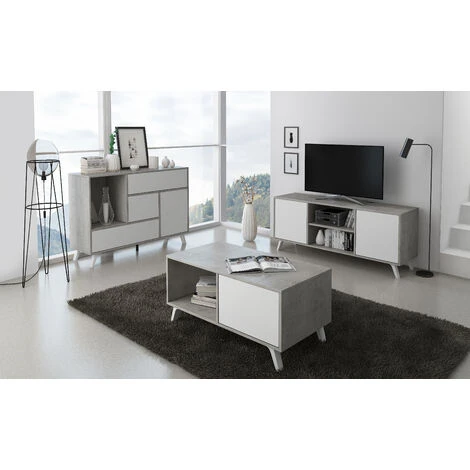 Skraut Home - Tavolino Con Porte, Soggiorno, Modello WIND, Struttura Colore CEMENTO, Colore Porte Bianco Matte, Misure 92x50x45cm Di Altezza. 4 Skraut Home - Tavolino Con Porte, Soggiorno, Modello WIND, Struttura Colore CEMENTO, Colore Porte Bianco Matte, Misure 92x50x45cm Di Altezza. - immagine 4
