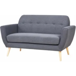 Divano 2 Posti Grigio Stile Moderno Di Design Contemporaneo Con Bottoni Per Salotto Casa Hotel, Stile Moderno, Cm 147x79x86 H