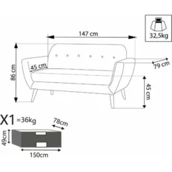 Divano 2 Posti Grigio Stile Moderno Di Design Contemporaneo Con Bottoni Per Salotto Casa Hotel, Stile Moderno, Cm 147x79x86 H -Negozio al dettaglio VIDAXL || HOMCOM || Songmics 24134067 5