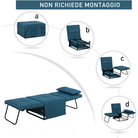 Homcom Brandina Pieghevole 2 In 1 Trasformabile In Pouf Con Schienale Regolabile Blu 4 Homcom Brandina Pieghevole 2 In 1 Trasformabile In Pouf Con Schienale Regolabile Blu - immagine 4