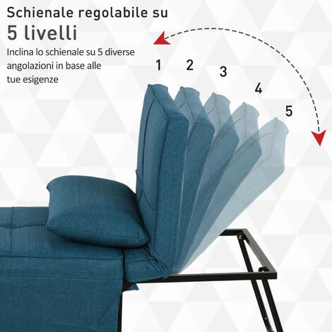 Homcom Brandina Pieghevole 2 In 1 Trasformabile In Pouf Con Schienale Regolabile Blu 5 Homcom Brandina Pieghevole 2 In 1 Trasformabile In Pouf Con Schienale Regolabile Blu - immagine 5
