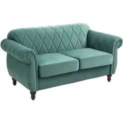 Homcom Divano 2 Posti In Legno E Velluto Verde Design Vintage 148 X 72 X 76cm