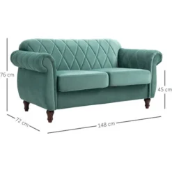 Homcom Divano 2 Posti In Legno E Velluto Verde Design Vintage 148 X 72 X 76cm -Negozio al dettaglio VIDAXL || HOMCOM || Songmics 24170904 3