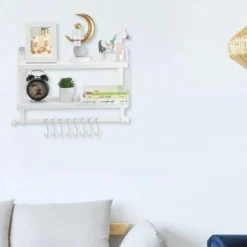 Mensola Da Parete Legno E Metallo Design Moderno Con Asta E Ganci Bagno Cucina 7 Mensola Da Parete Legno E Metallo Design Moderno Con Asta E Ganci Bagno Cucina -Negozio al dettaglio VIDAXL || HOMCOM || Songmics 24201737 3