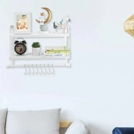 Mensola Da Parete Legno E Metallo Design Moderno Con Asta E Ganci Bagno Cucina 3 Mensola Da Parete Legno E Metallo Design Moderno Con Asta E Ganci Bagno Cucina - immagine 3