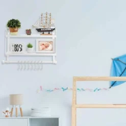 Mensola Da Parete Legno E Metallo Design Moderno Con Asta E Ganci Bagno Cucina 8 Mensola Da Parete Legno E Metallo Design Moderno Con Asta E Ganci Bagno Cucina -Negozio al dettaglio VIDAXL || HOMCOM || Songmics 24201737 4