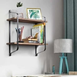 Mensola Parete 2 Mensole Ripiani Design Moderno Scaffale Libreria Legno Metallo -Negozio al dettaglio VIDAXL || HOMCOM || Songmics 24380274 4