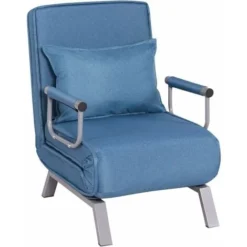 COSTWAY Poltrona Letto Singolo, Poltroncina Pieghevole, Schienale Regolabile Per Soggiorno, 83x59x78,5cm, Blu
