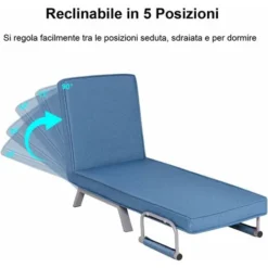 COSTWAY Poltrona Letto Singolo, Poltroncina Pieghevole, Schienale Regolabile Per Soggiorno, 83x59x78,5cm, Blu -Negozio al dettaglio VIDAXL || HOMCOM || Songmics 25178012 5