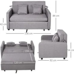 Homcom Divano Letto Con Vano Contenitore E Design Moderno In Lino Grigio -Negozio al dettaglio VIDAXL || HOMCOM || Songmics 25858899 3