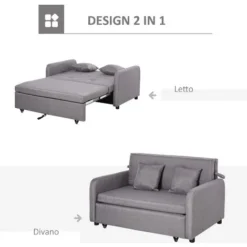 Homcom Divano Letto Con Vano Contenitore E Design Moderno In Lino Grigio -Negozio al dettaglio VIDAXL || HOMCOM || Songmics 25858899 4