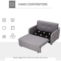 Homcom Divano Letto Con Vano Contenitore E Design Moderno In Lino Grigio -Negozio al dettaglio VIDAXL || HOMCOM || Songmics 25858899 5